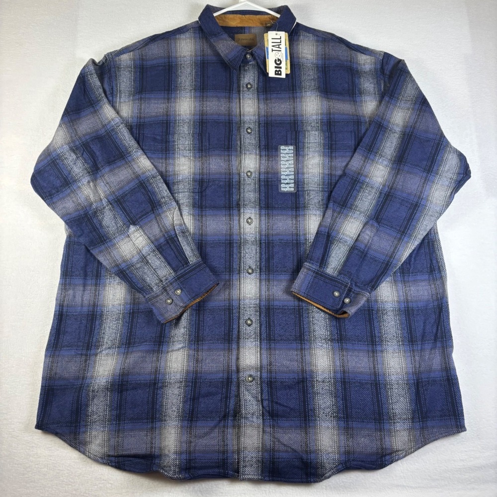 St Johns Bay Brawny Flannel Shirt Mens 3XL Tall Blue Grey Plaid Heavy Cotton NWT